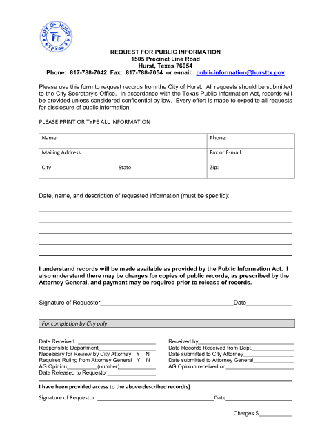 First page of the Public Information Request
