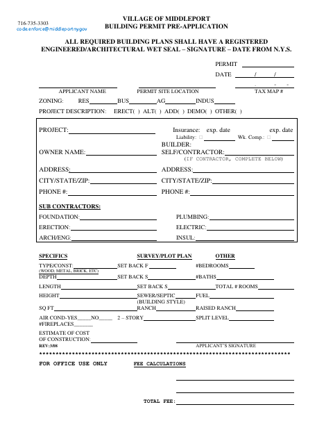 First page of the Building Permit Pre-Application