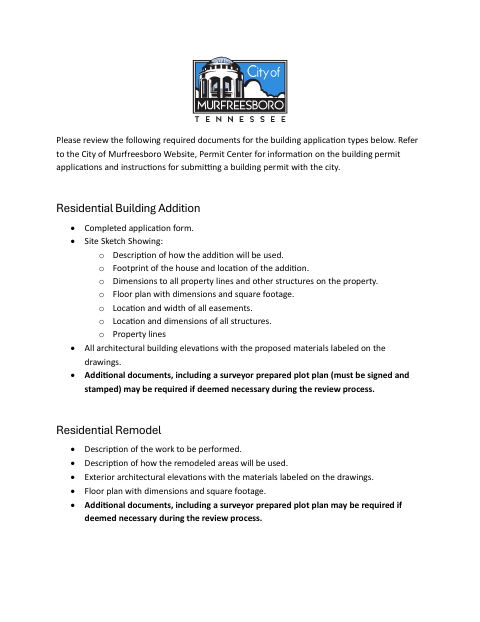 First page of the Addition and Remodel Application
