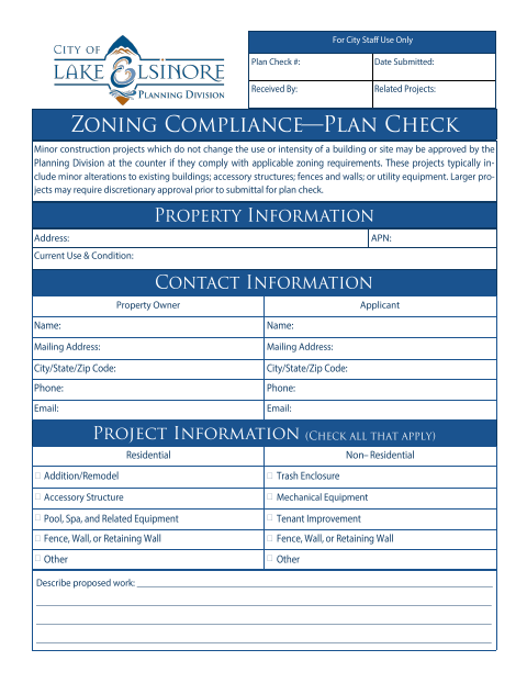 First page of the Zoning Compliance Plan Check Application