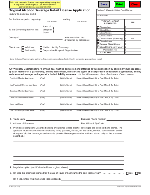First page of the Original Alcohol Beverage Retail License Application