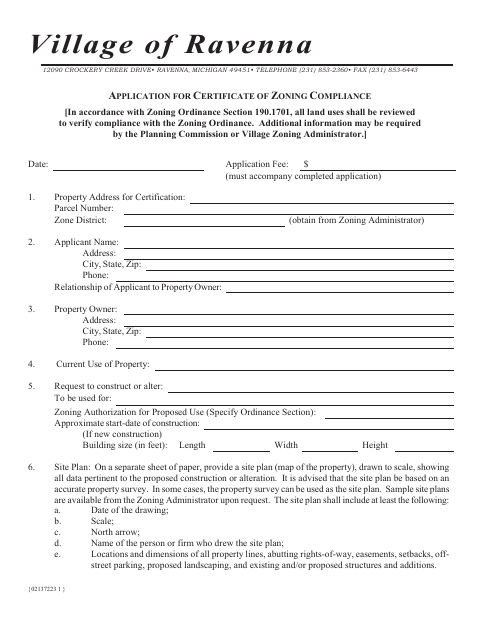 First page of the Application for Certificate of Zoning Compliance