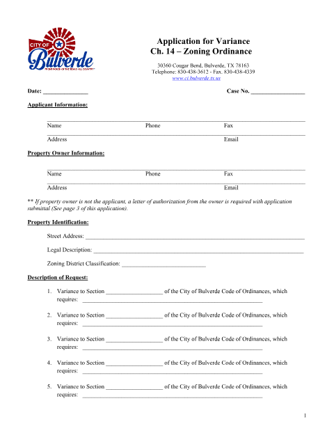 First page of the Zoning Variance Application