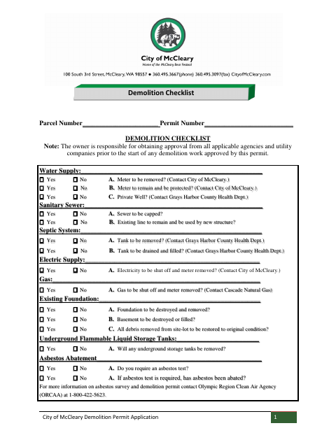 First page of the Demolition Permit Application