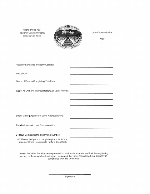 First page of the Abandoned Property Registration Form