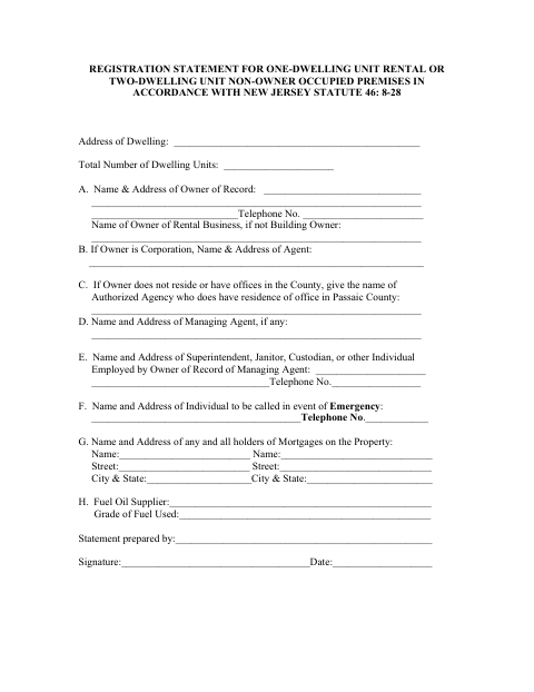 First page of the Registration Statement for Rental or Non-Owner-Occupied Premises