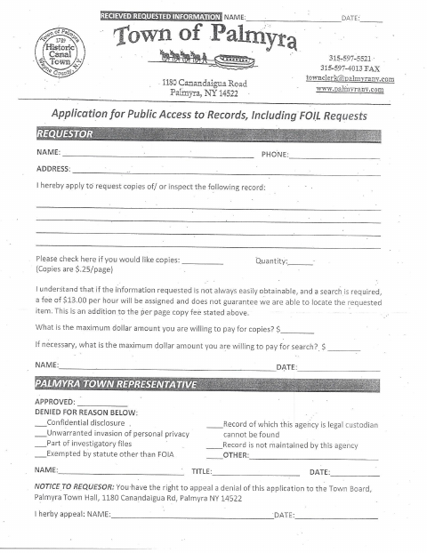 First page of the FOIL Request Form