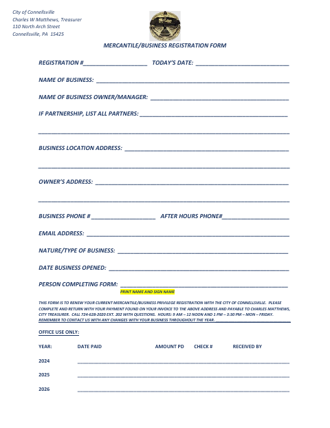 First page of the Mercantile/Business Registration Form