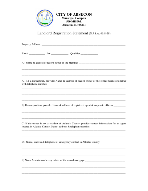 First page of the Landlord Registration Statement