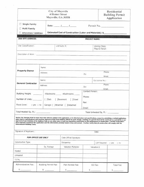 First page of the Building Permit Application