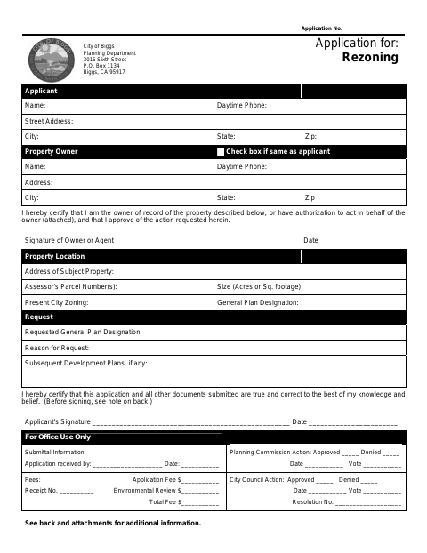 First page of the Rezoning Application