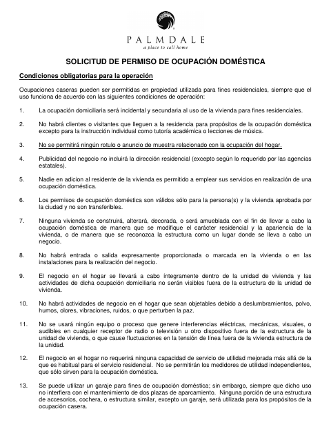 First page of the Solicitud De Permiso De Ocupación Doméstica