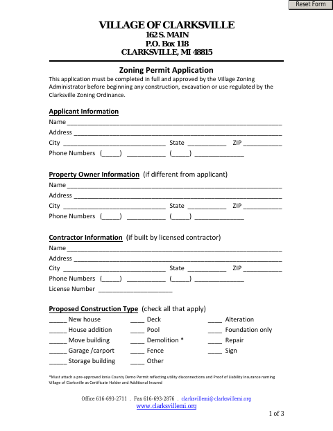 First page of the Zoning Permit Application