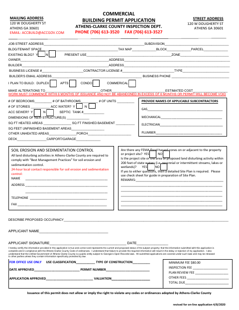 First page of the Commercial Building Permit Application