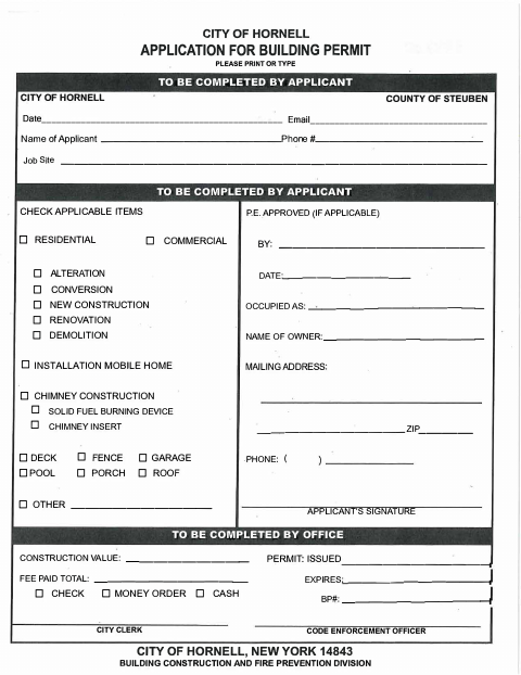 First page of the Application for Building Permit