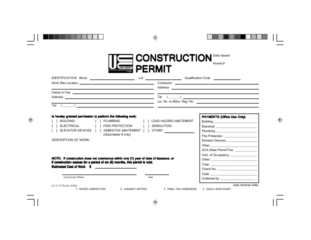 First page of the Construction Permit Small Form