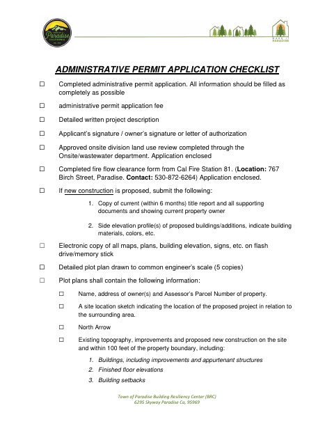 First page of the Administrative Permit Application