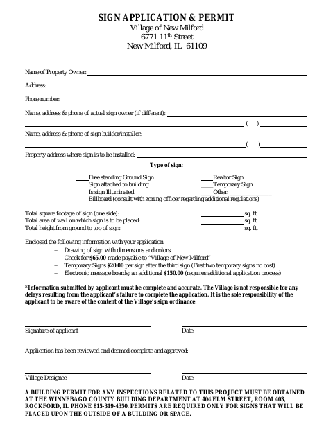 First page of the Sign Application & Permit