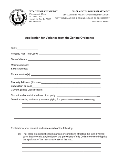 First page of the Zoning Variance Application and Checklist