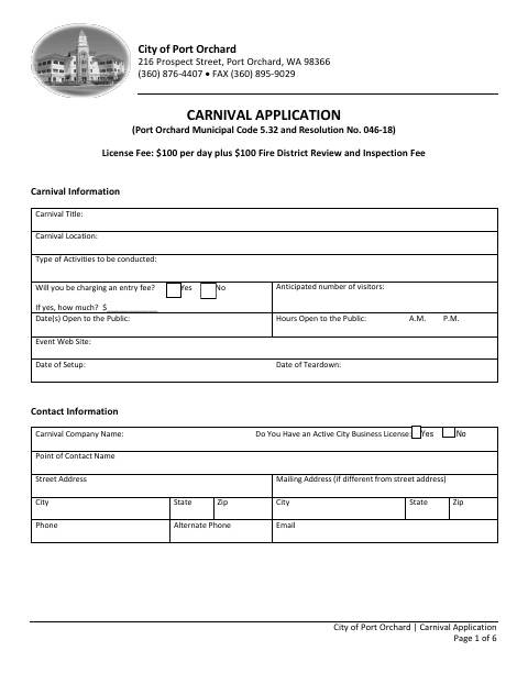 First page of the Carnival Application