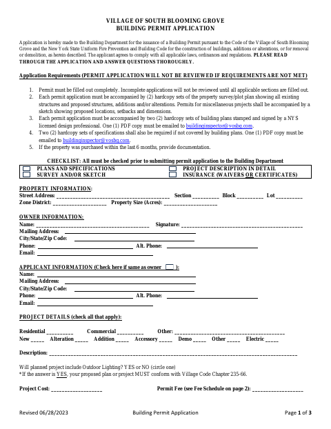 First page of the Building Permit Application