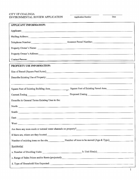 First page of the Application for Environmental Evaluation