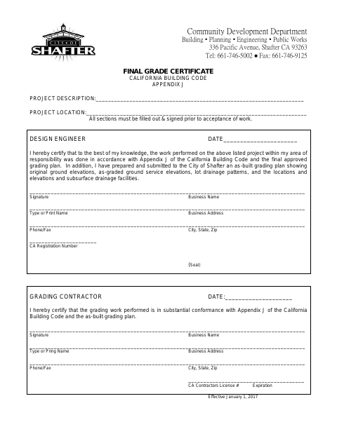 First page of the Final Grade Certificate