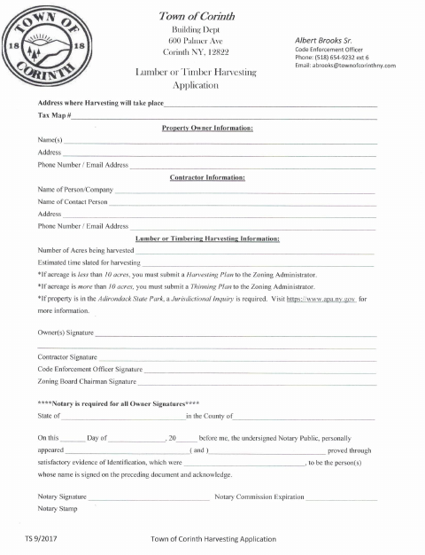 First page of the Lumber or Timber Harvesting Application