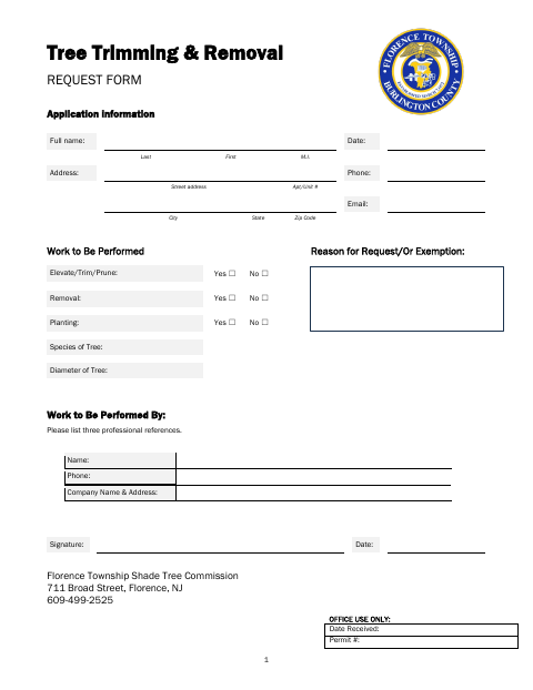 First page of the Tree Trimming & Removal Request Form