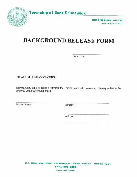 First page of the Background Release Form