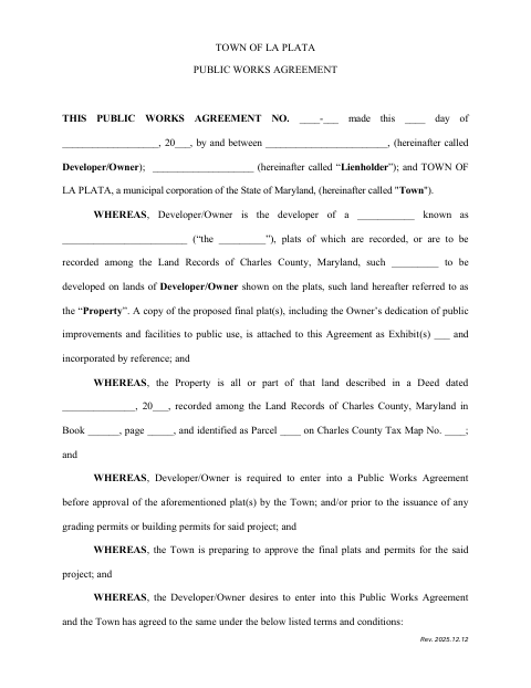 First page of the Public Works Agreement
