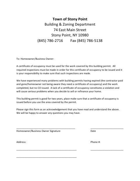 First page of the Homeowner's Acknowledgement