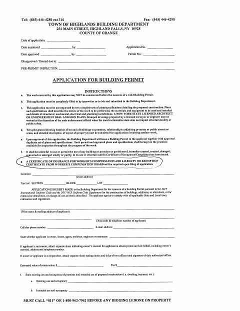 First page of the Building Permit Application