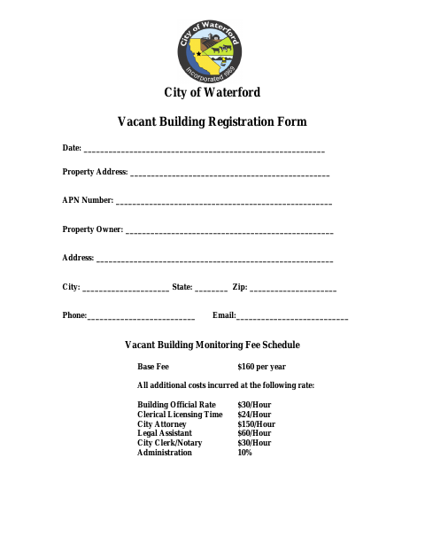 First page of the Vacant Building Registration Form
