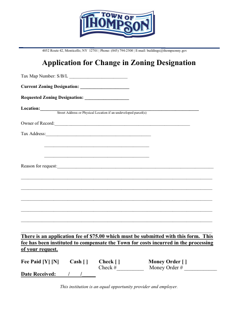 First page of the Application for Change in Zoning Designation