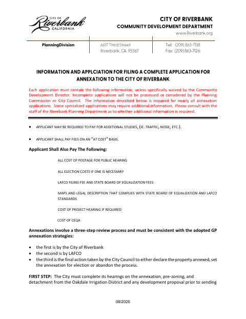 First page of the Annexation Information and Application