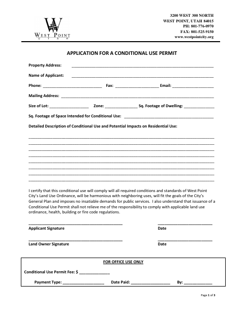 First page of the Conditional Use Permit Application