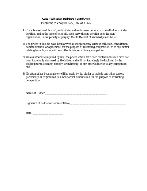 First page of the Non-Collusive Bidders Certificate