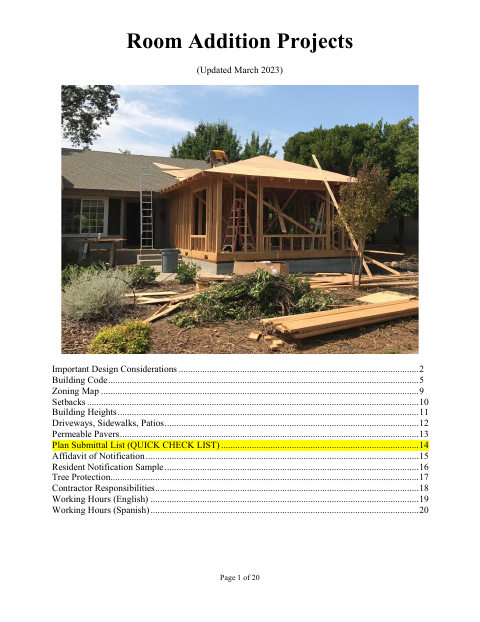 First page of the Room Addition Permit Packet