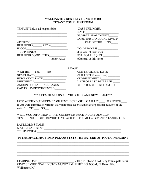 First page of the Tenant Complaint Form