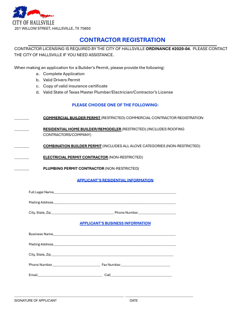 First page of the Contractor Registration