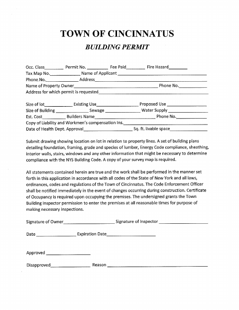 First page of the Building Permit Application