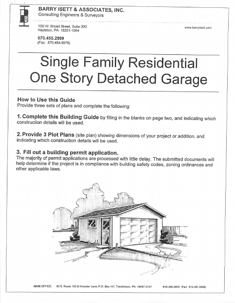First page of the Single Family Residential One Story Detached Garage Guide
