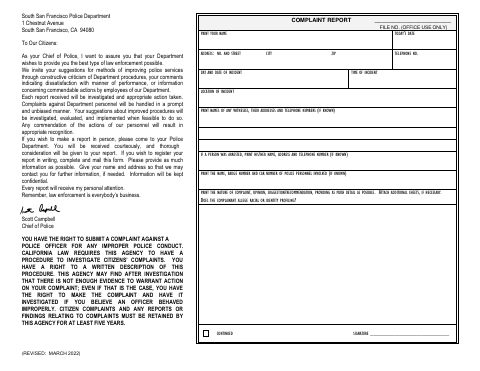 First page of the Complaint Report