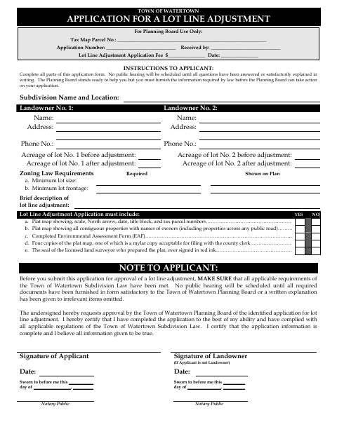 First page of the Lot Line Adjustment Application