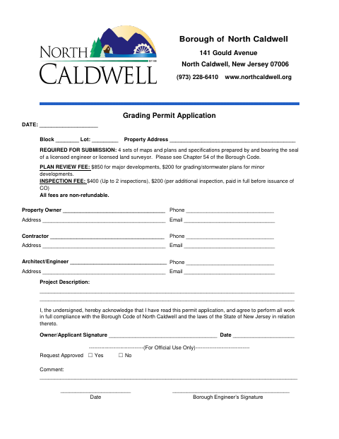 First page of the Grading Permit Application