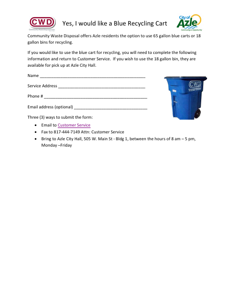 First page of the Request Blue Recycling Bin