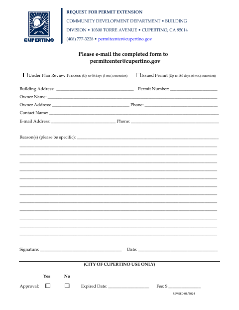 First page of the Request for Permit Extension