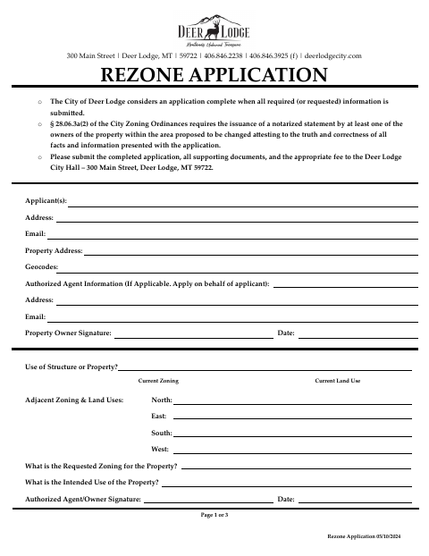 First page of the Rezone Application and Owner Statement
