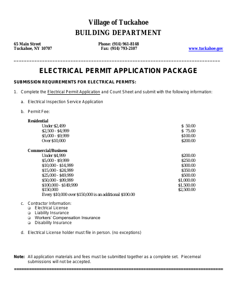 First page of the Electrical Permit Application Package